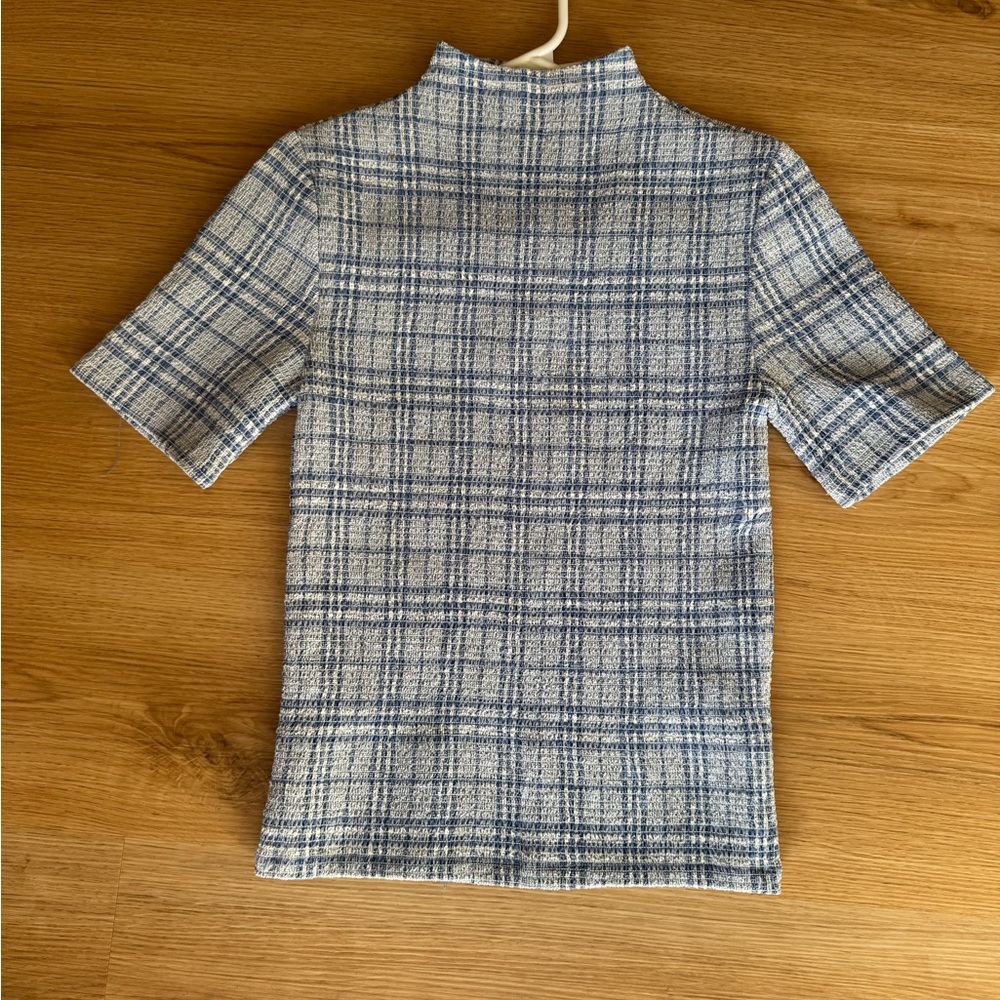 C/MEO Collective Blue and White Plaid Short Sleeve Top